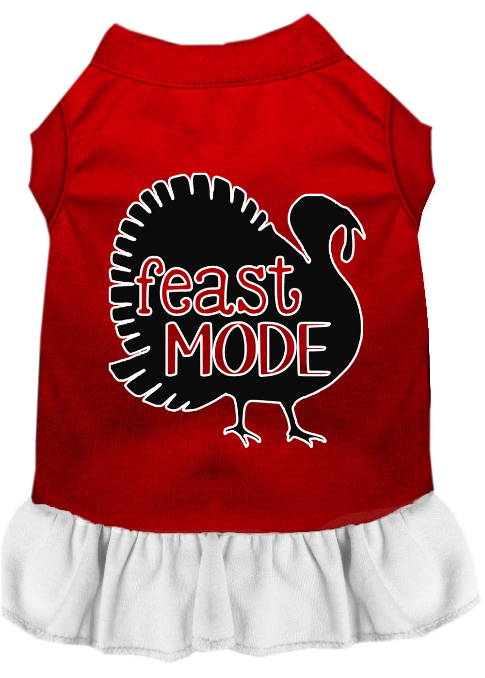 Feast Mode Screen Print Dog Dress Red with White XS